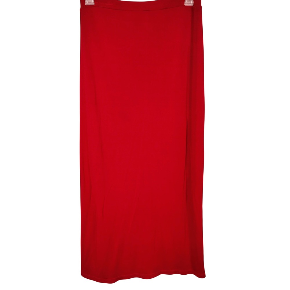 Red Rayon Blend Maxi Column Skirt‎ Elastic Waist Back Vent Large 12/14